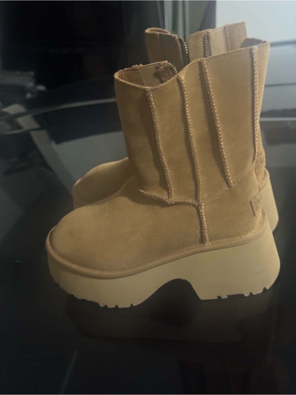 UGG Tan Suede Platform Chelsea Booties - Picture 2 of 5